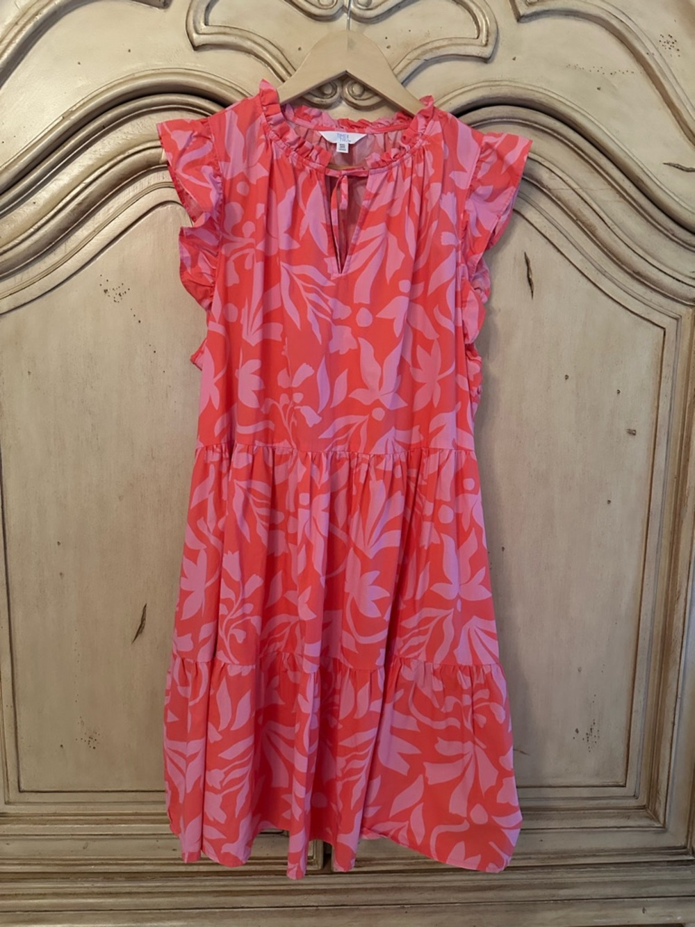 Time and Tru Coral and Pink Floral Tiered Dress (women’s xxl)
